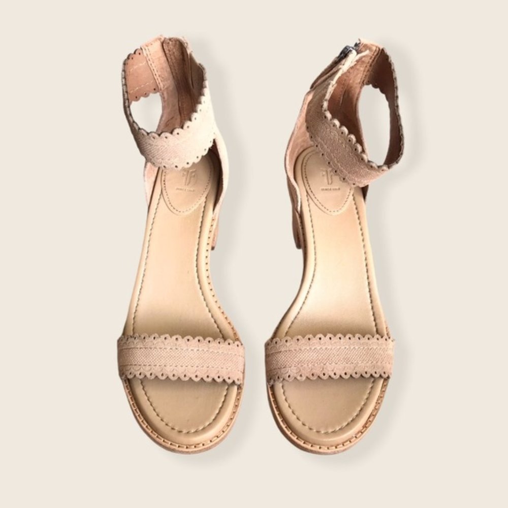 $330 Frye Blush Pink Brielle Scallop Suede Back Zip Heeled Sandal Wedding/Formal - Picture 10 of 15